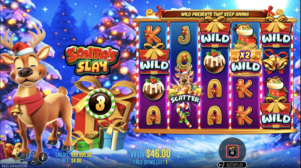 Skärmbild av bonusspelet i Santa’s Slay