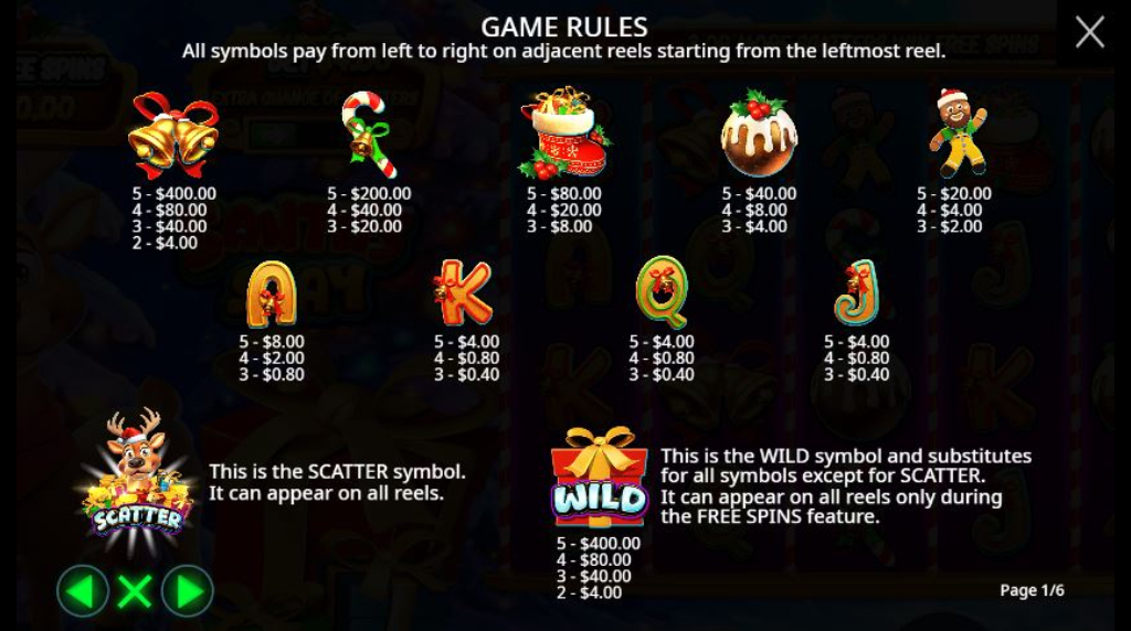 Screenshot from the Paytable of Santa's Slay