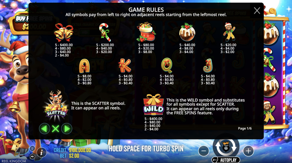 Skärmbild av Santa’s Slay vinsttabell