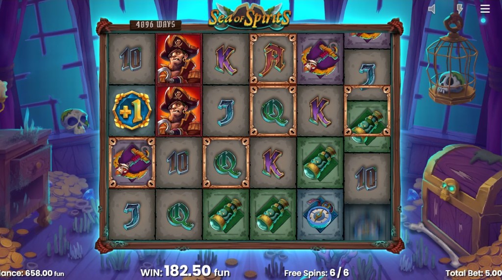 Screenshot from the free spins round of Sea of Spirits