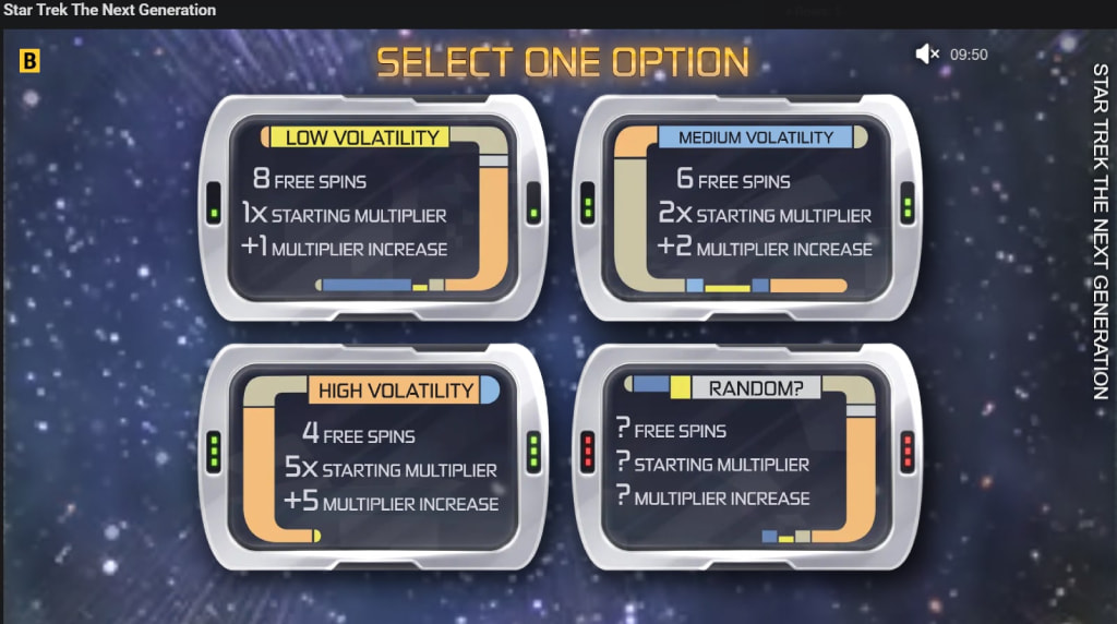 Screenshot from the free spins options of Star Trek The Next Generation