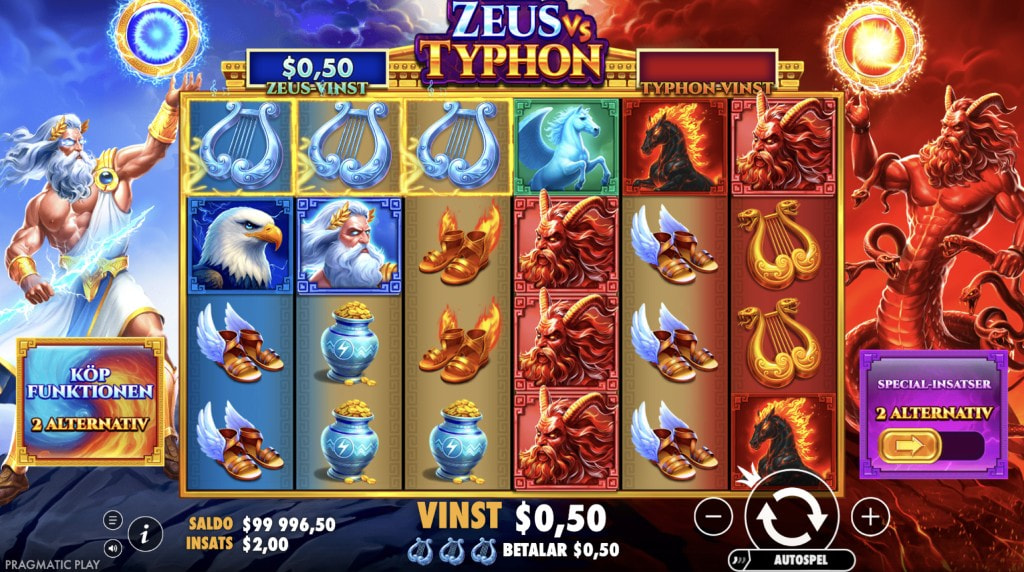 Skärmbild av spelet Zeus vs. Typhon från Pragmatic Play