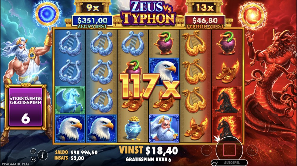 Skärmbild av bonusspelet i Zeus vs. Typhon