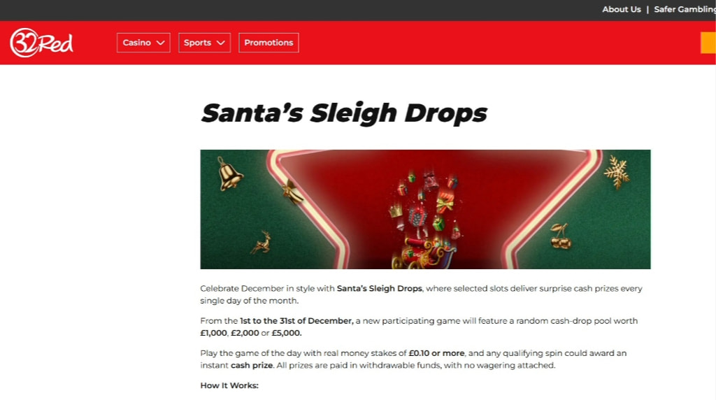 32Red's Santa’s Sleigh Drops Casino Promotion