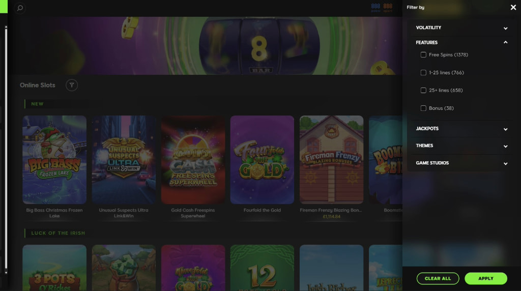 The Advanced Filters for Slots at 888casino