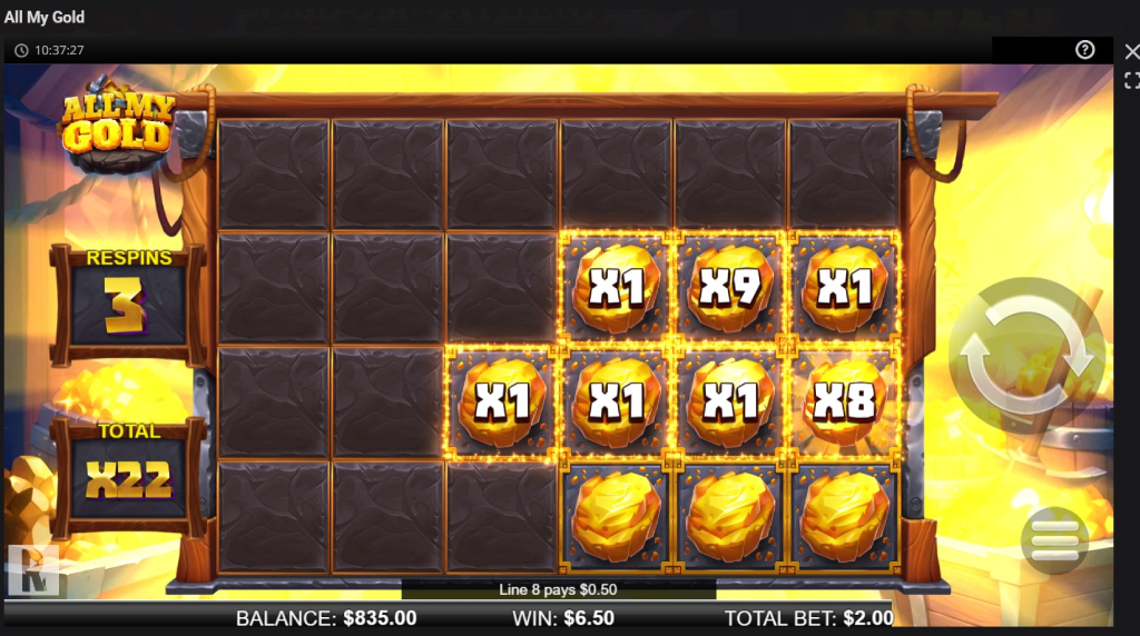 Screenshot from the respins round of All My Gold