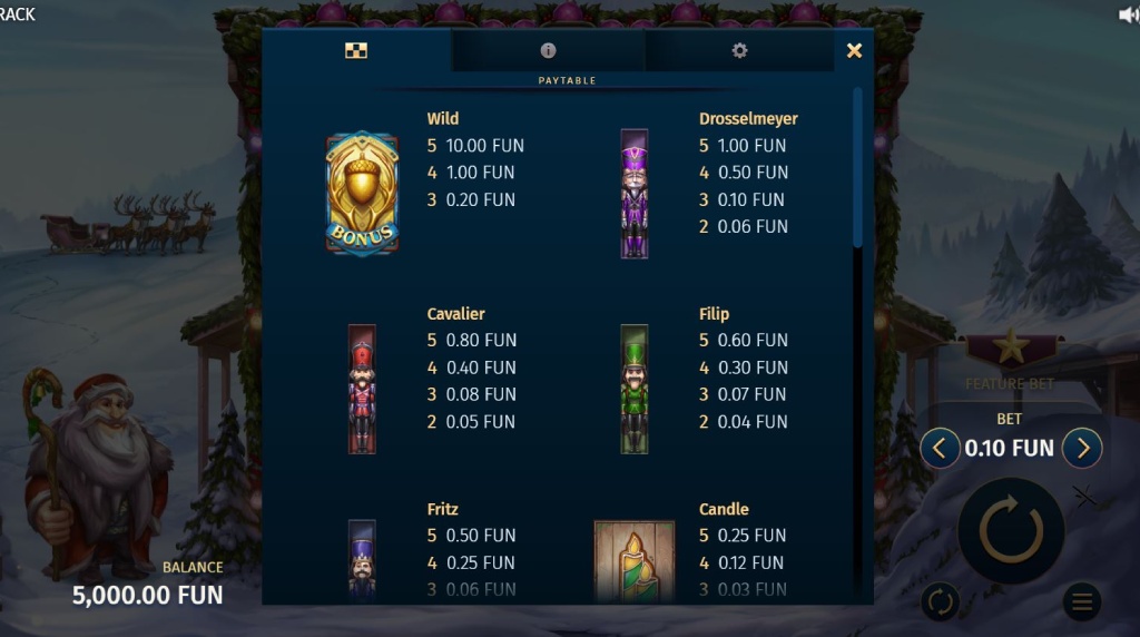 Screenshot from the Paytable of Big Stack Nutcrack