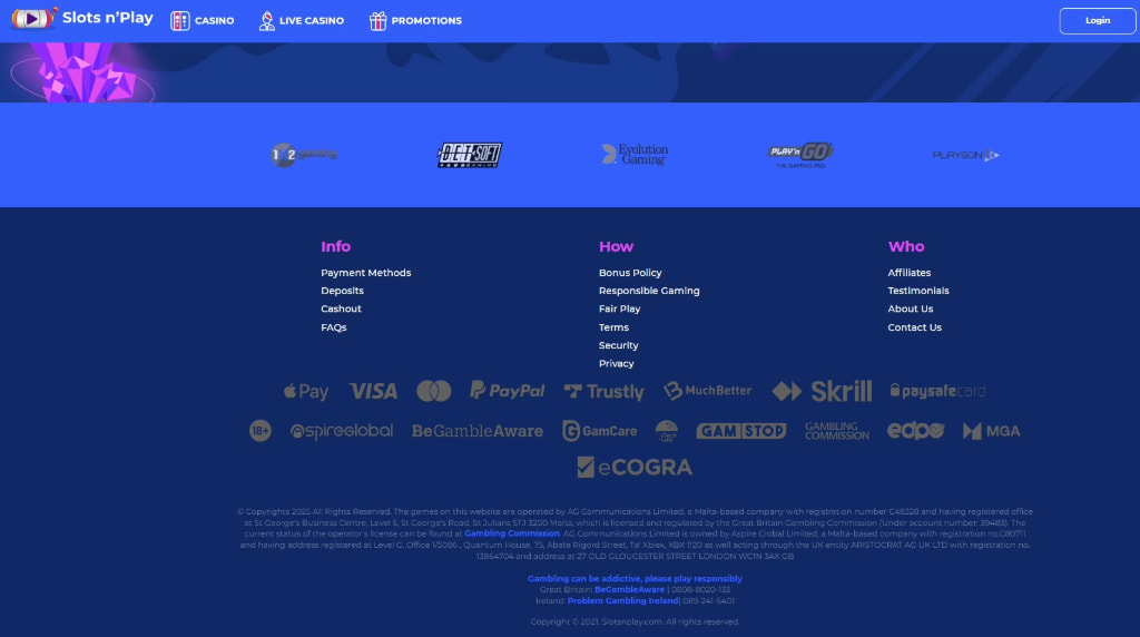 The Payment Methods Available at Slots n'Play Online Casino