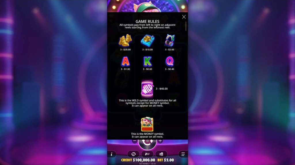 Screenshot from the paytable of DJ Neko