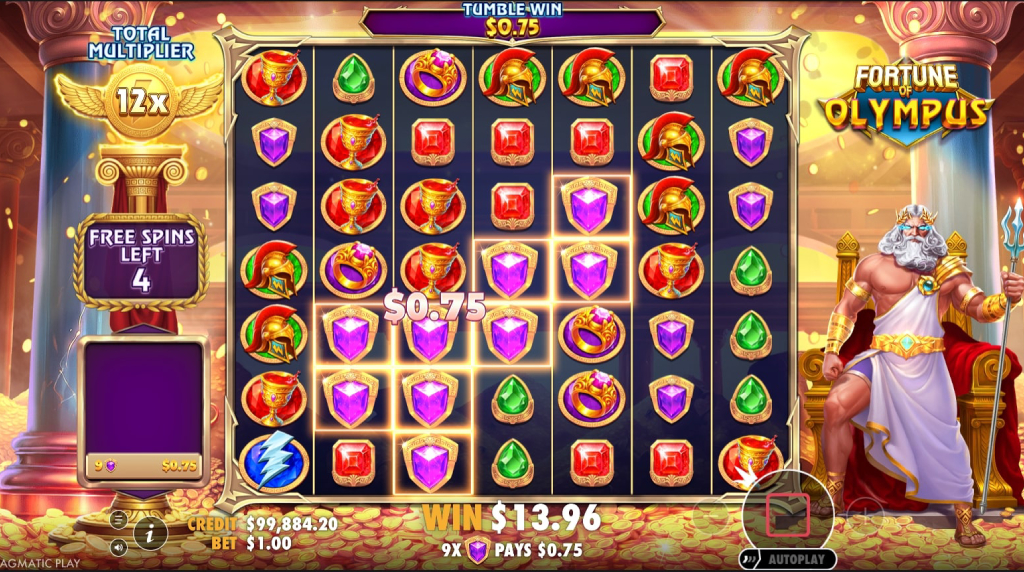 Screenshot from the Free Spins Round of Fortune of Olympus