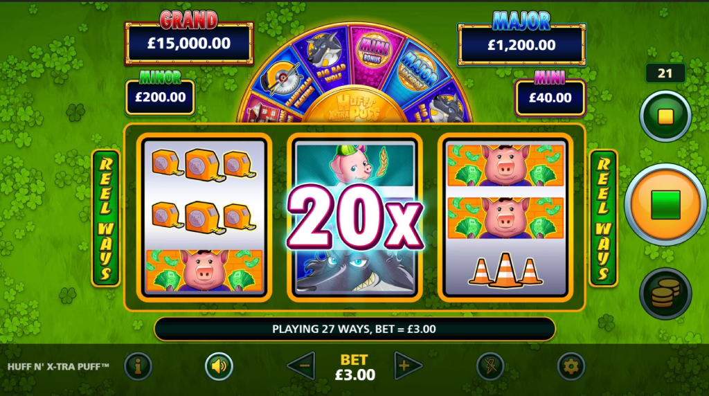 Screenshot from the New Huff N' Xtra Puff Slot by Light & Wonder