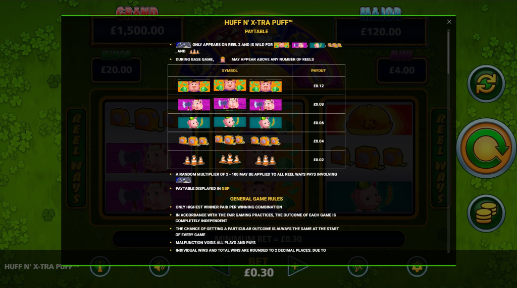 Screenshot from the Paytable of Huff N' Xtra Puff