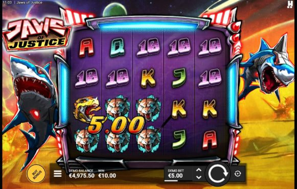 Screenshot from the New Jaws of Justice Slot by Hacksaw Gaming