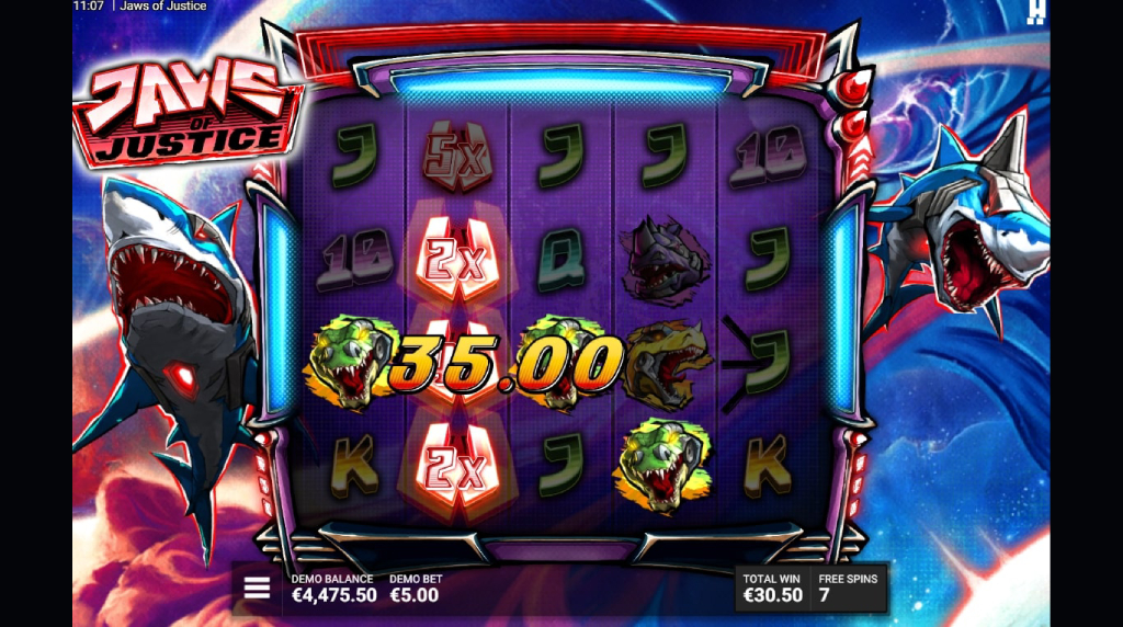 Screenshot from the Free Spins Game of Jaws of Justice
