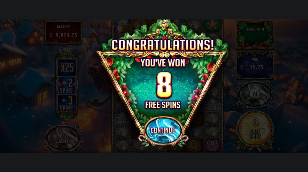 Screenshot from the Free Spins feature of Million Christmas 3