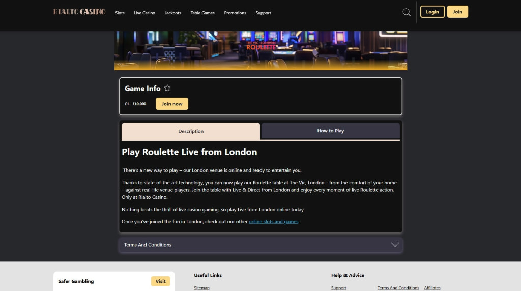 Live Roulette Streamed from the Vic London at Rialto Casino