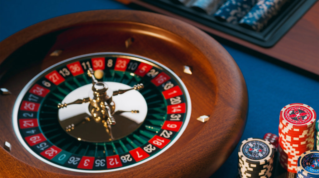 Casino Roulette Table and Gaming Chips