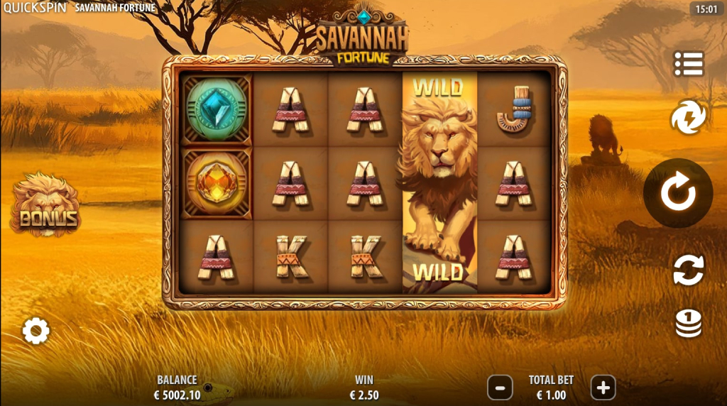 Screenshot from the new Savannah Fortune slot by Quickspin
