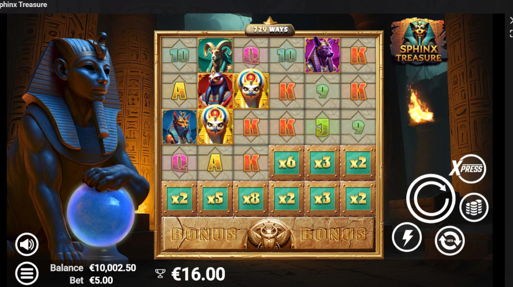 Screenshot from the New Sphinx Treasure Slot by AvatarUX