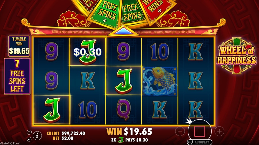 Screenshot from the free spins round of Wheel of Happiness