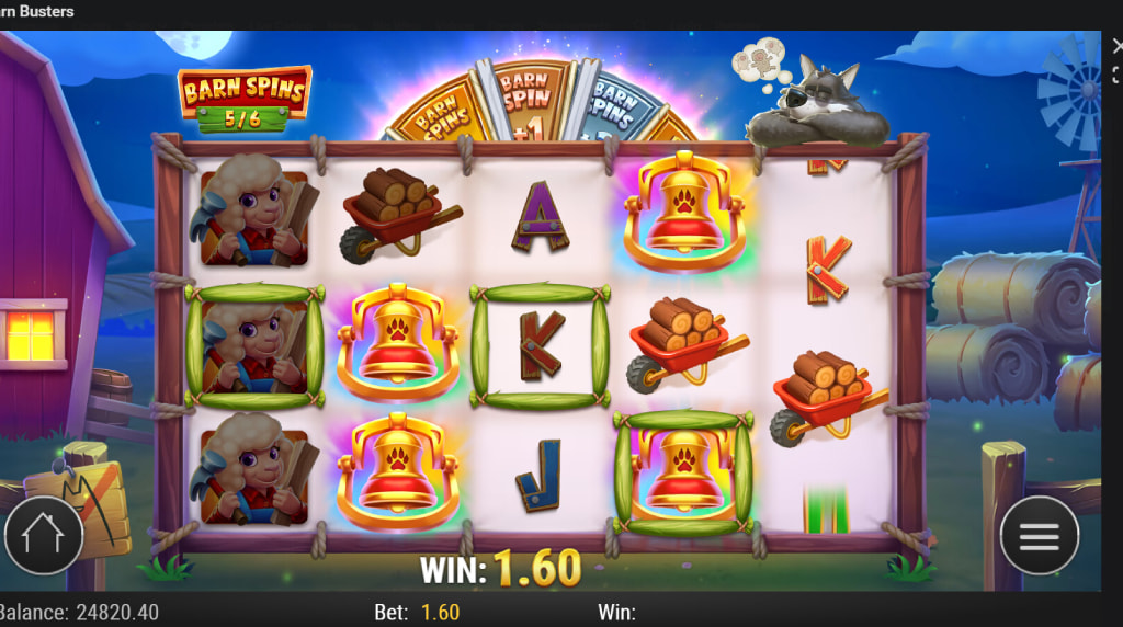 Screenshot from the Barn Spins bonus round of Barn Busters