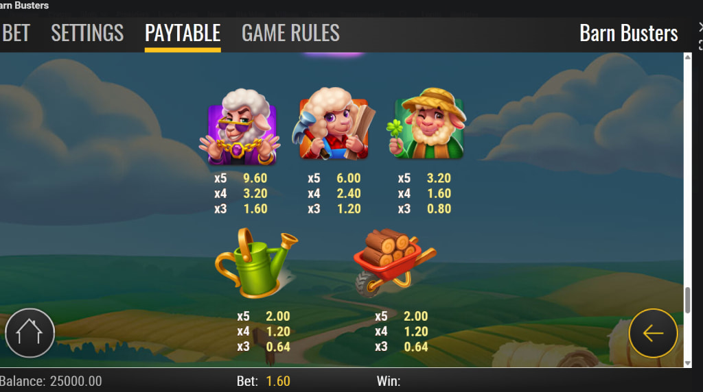 Screenshot from the Paytable of Barn Busters