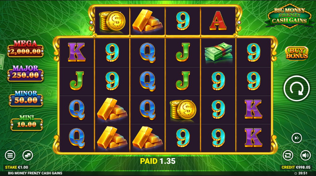Screenshot from the New Big Money Frenzy Cash Gains Slot by Blueprint Gaming