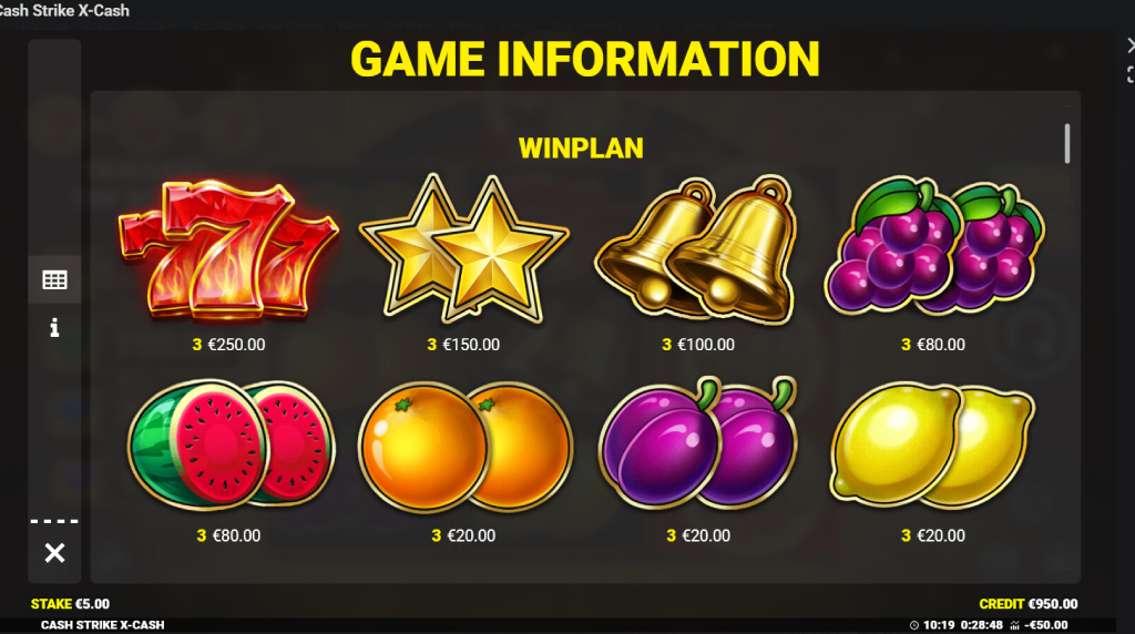 Screenshot from the Paytable of Cash Strike X-Cash