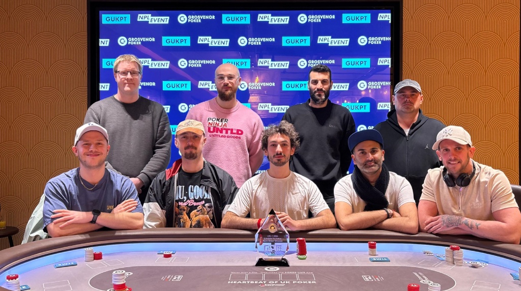 The Final Table Finishers Pose for Pictures Ahead of the 2026 Grosvenor UK Poker Tour London Main Event.