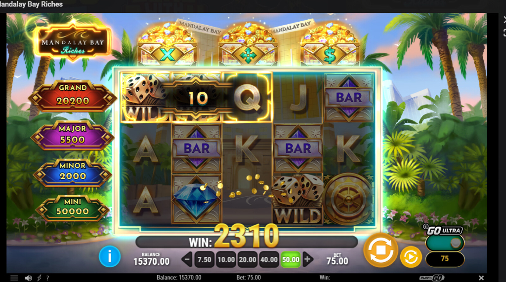 Screenshot from the big win of Mandalay Bay Riches
