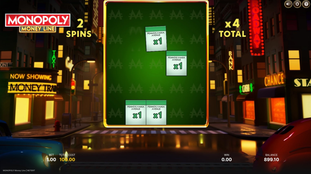 Screenshot from the Free Spins Round of Monopoly Money Line