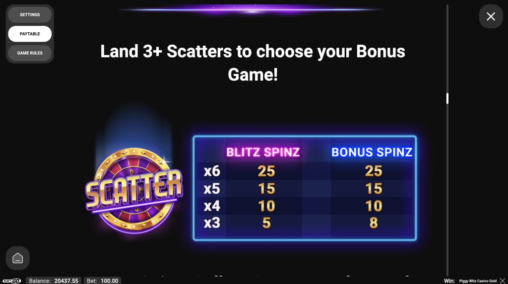 Skärmbild av Piggy Blitz Casino Gold bonusspel