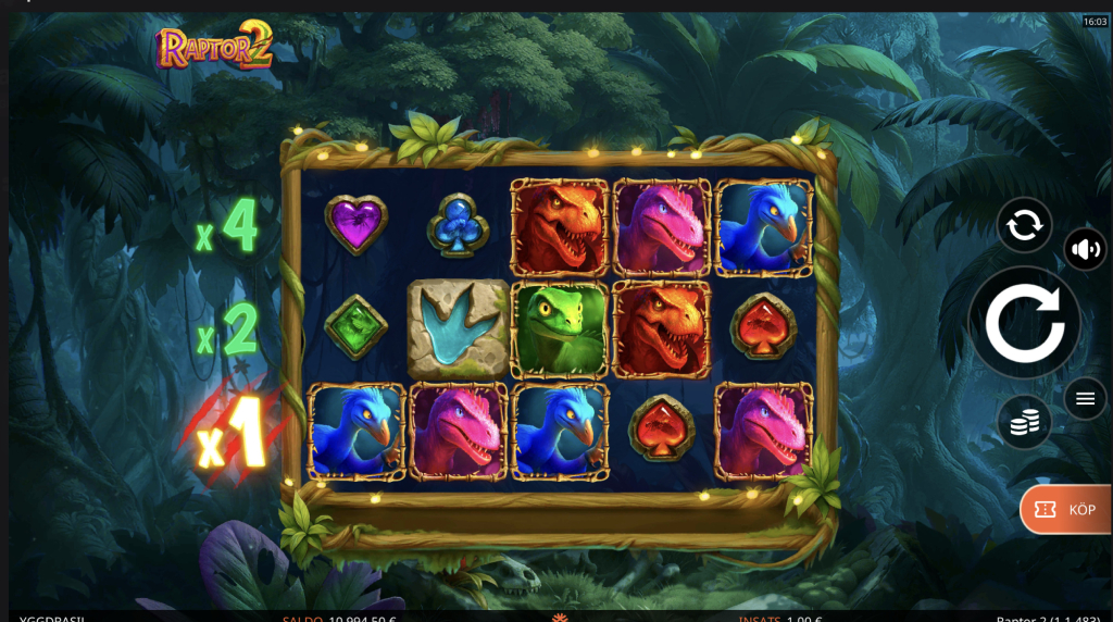 Skärmbild av det nya spelet Raptor 2 från Yggdrasil