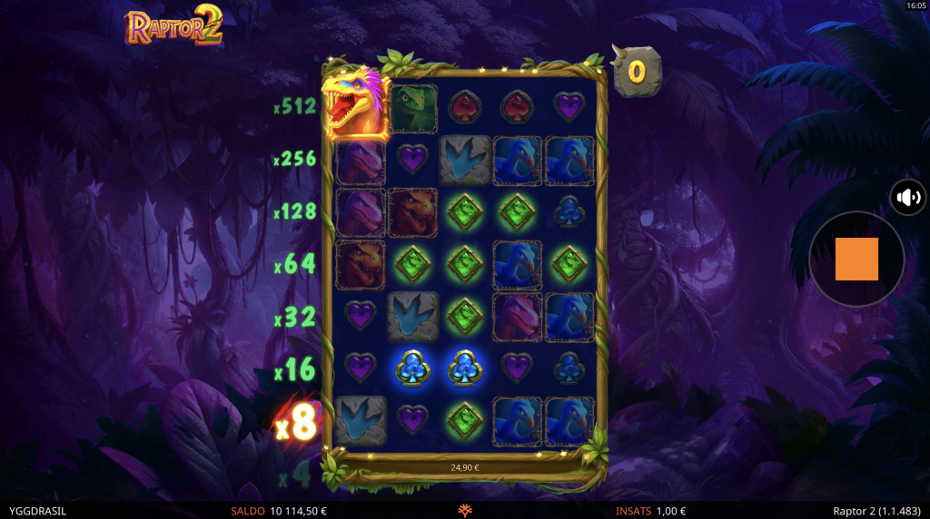 Skärmbild av free spins-spelet i Raptor 2