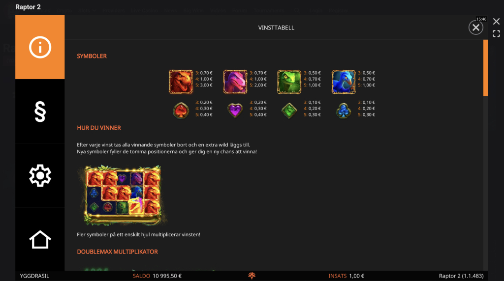 Skärmbild av vinsttabellen i Raptor 2