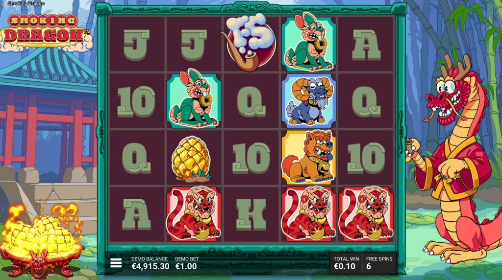 Screenshot from the Puff of Luck Free Spins Round of Smoking Dragon