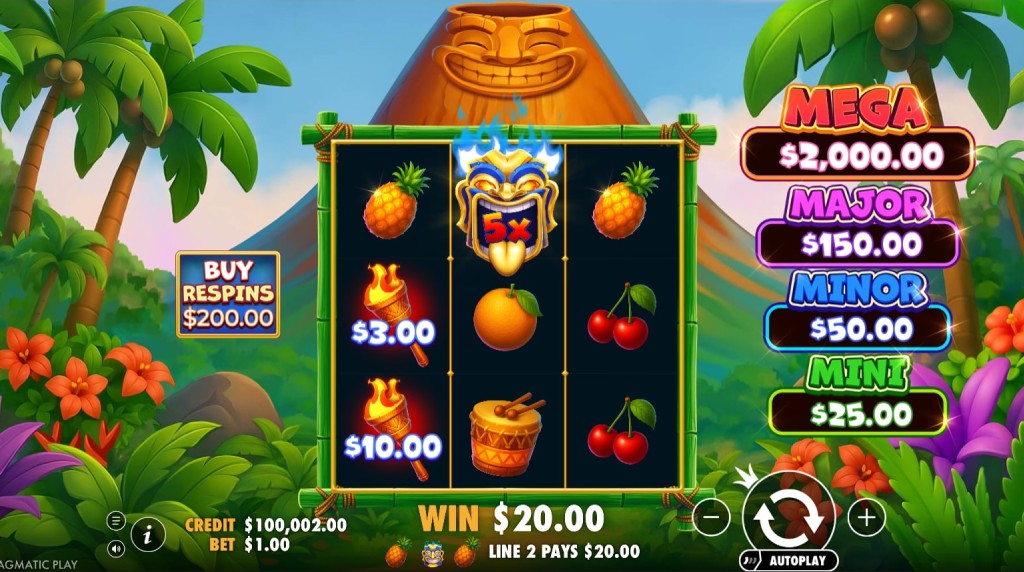 Screenshot from the New Super Tiki Strike Slot by Pragmatic Play