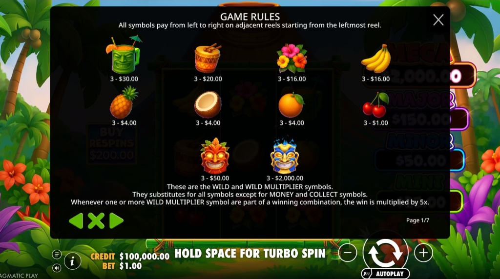 Screenshot from the Paytable of Super Tiki Strike