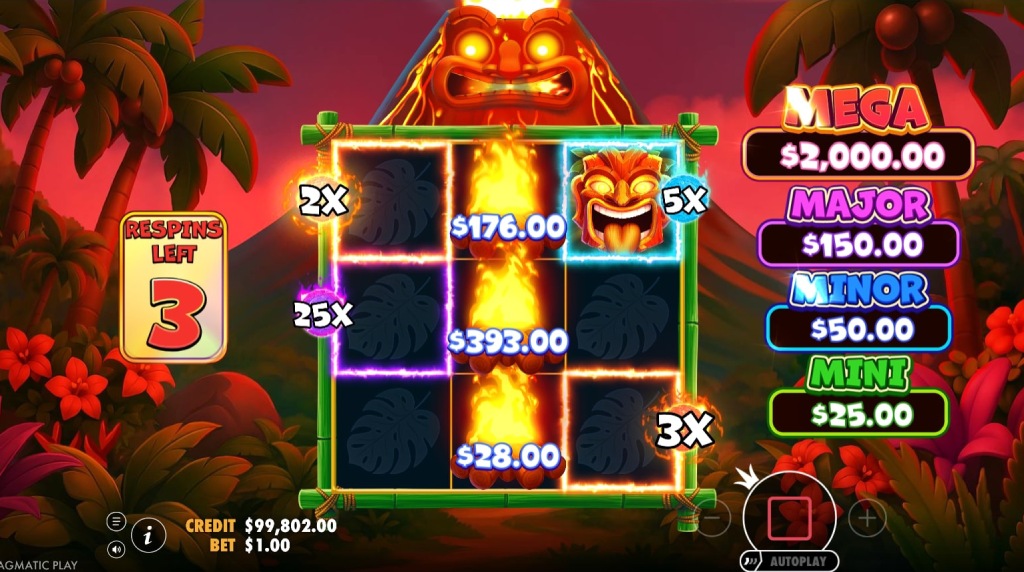 Screenshot from the Respins Round of Super Tiki Strike
