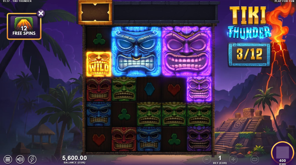 Screenshot from the free spins bonus game of Tiki Thunder