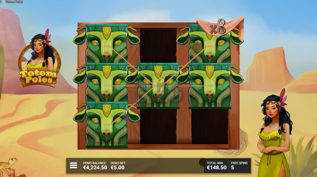 Screenshot from the Odoodem Spins bonus round of Totem Poles