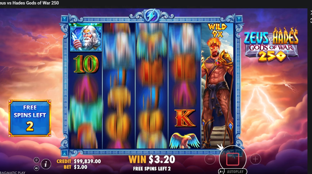 Screenshot from the free spins of Zeus vs Hades Gods of War 250