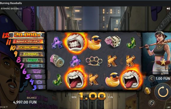 Screenshot from the New 12 Burning Baseballs Slot by Print Studios