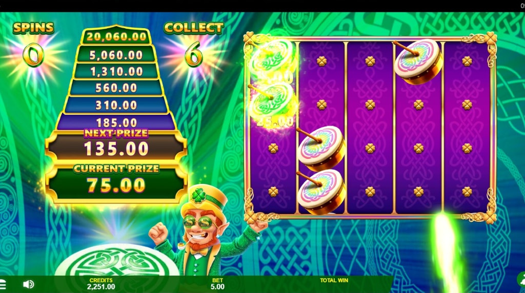 Screenshot from the bonus spins of 12 Pots of Gold Drum Frenzy