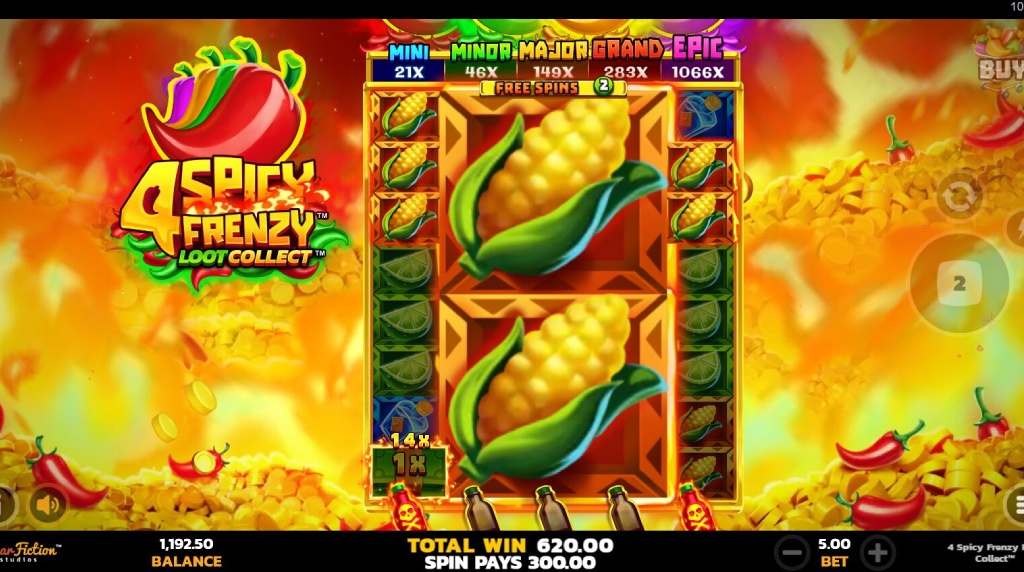 Screenshot from the free spins game of 4 Spicy Frenzy