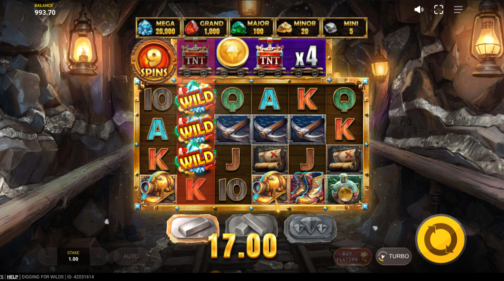 Screenshot from the Free Spins Feature of Digging for Wilds