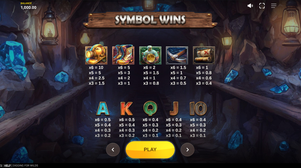 Screenshot from the Paytable of Digging for Wilds