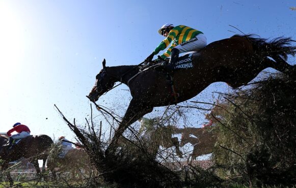 I Am Maximus jumps The Chair Fence During the 2025 Grand National.
