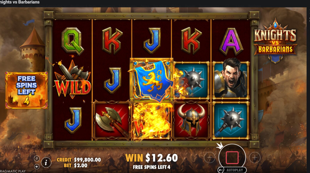 Screenshot from the free spins round of Knights vs Barbarians