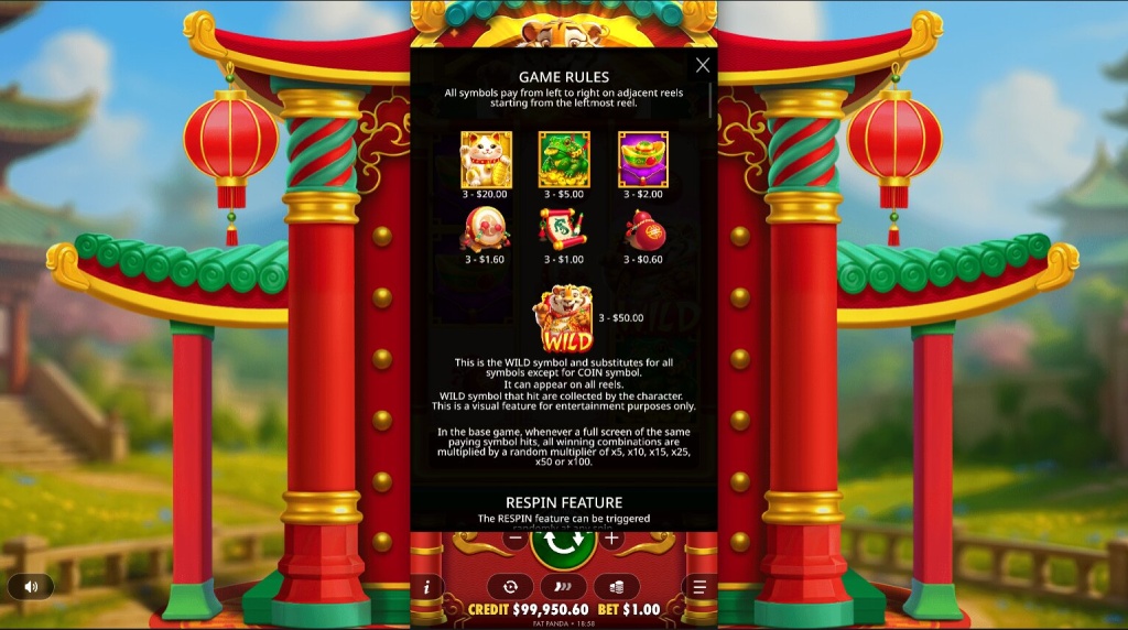 Screenshot from the Paytable of Lucky Tiger Gold